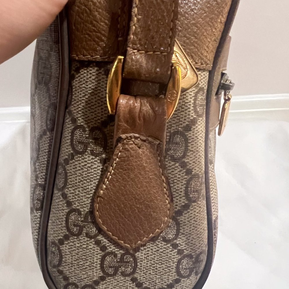 Vintage Gucci Small Shoulder Bag Web Brown GG Coated Canvas (Authentic) - Picture 6 of 12